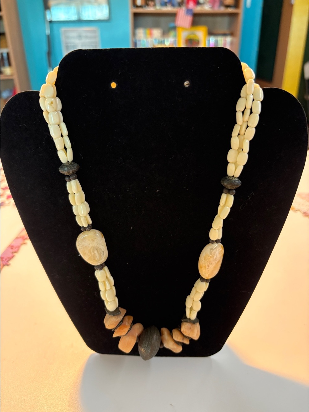 Handcrafted Cream and Brown Beaded Necklace